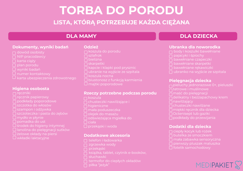 torba do porodu lista